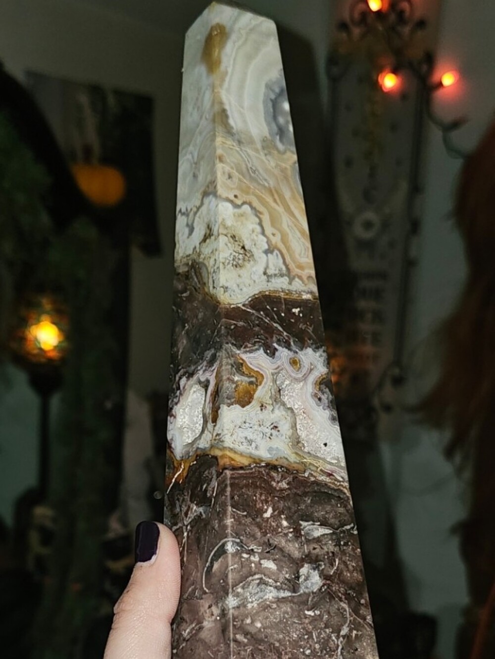 🌟MASSIVE 9.5" Mexican Crazy Lace Agate Obelisk Tower (3lbs!)🌟 New! OFFERS OK✨️